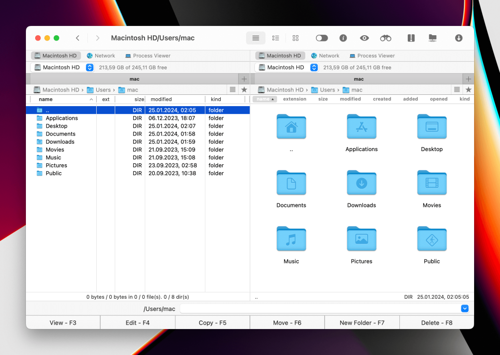 Commander One is free dual panel file manager for Mac.