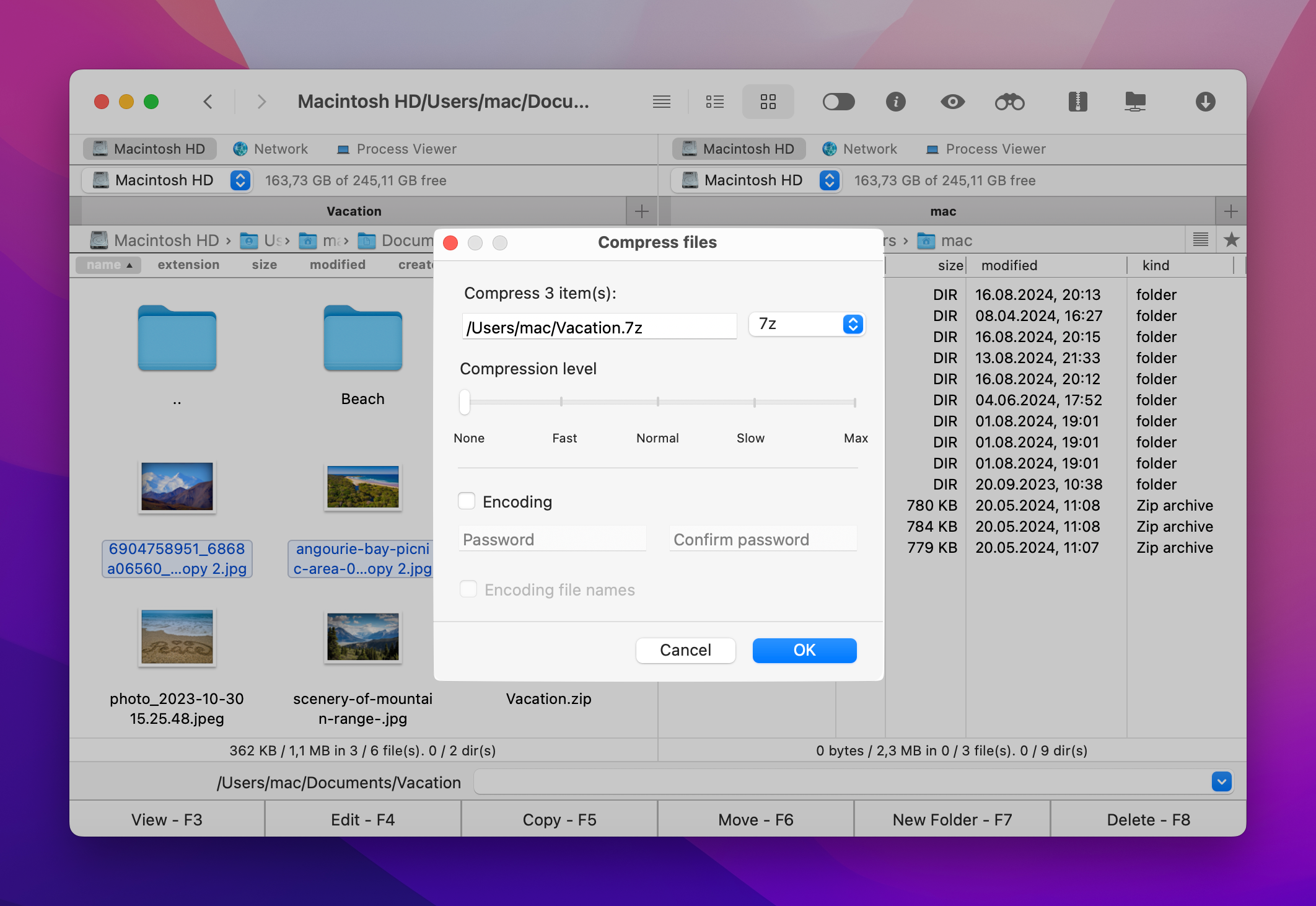 The Compress files pop-up window is shown