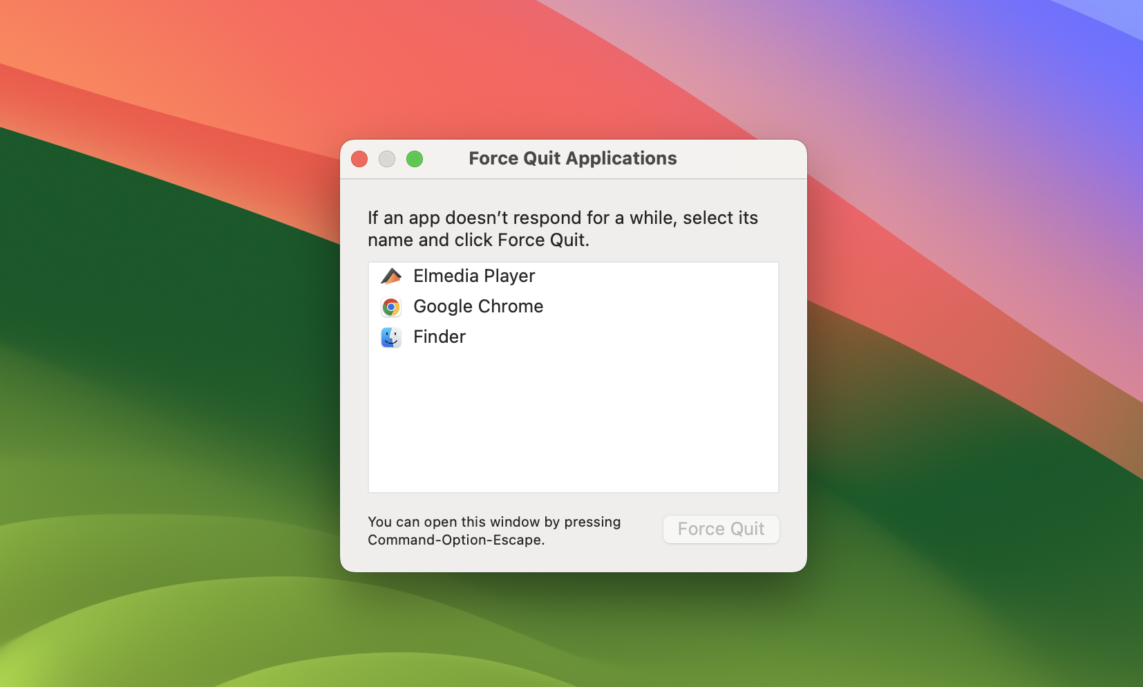 The Force Quit Application window is demonstrated