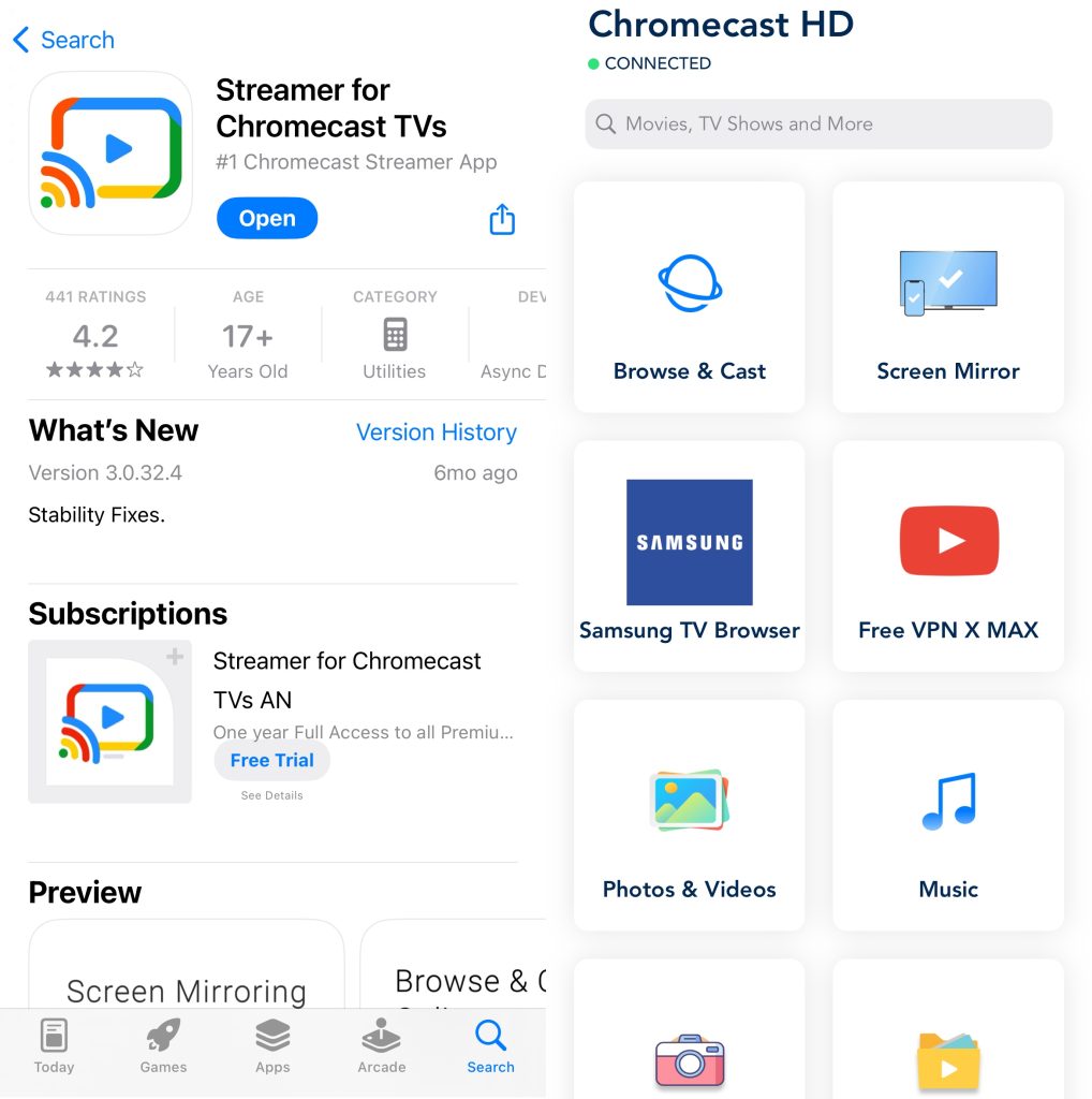 Streamer for Chromecast TVs app on the App Store