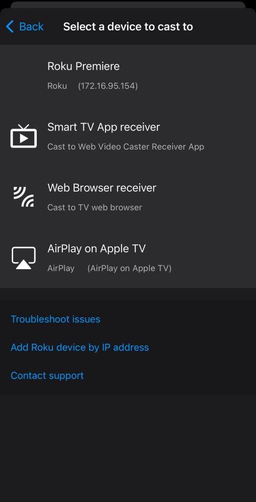 List of streaming devices with Roku in Web Video Cast