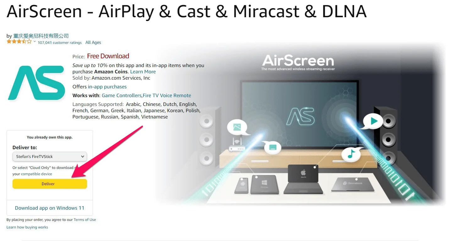 Download AirScreen from the Amazon app store
