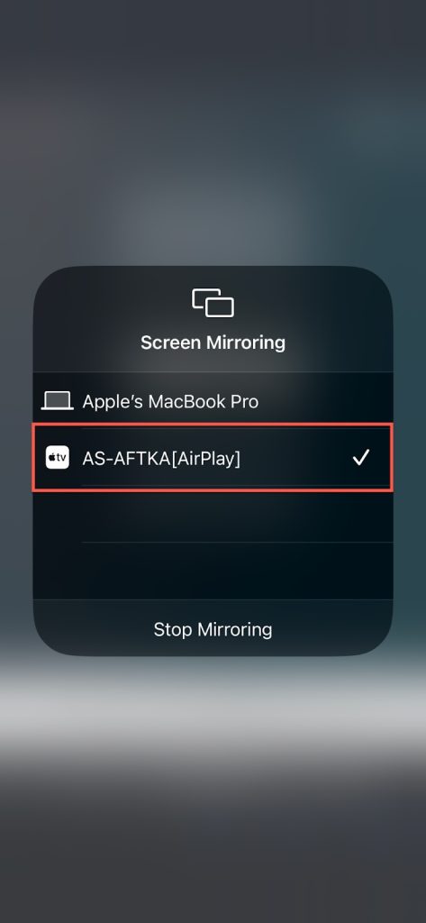 Tap on your mirroring device from the list in AirScreen