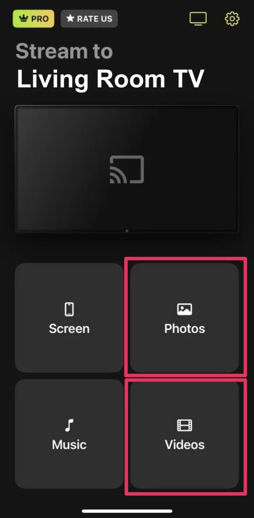 Tap on the Photos or Videos tile in DoCast