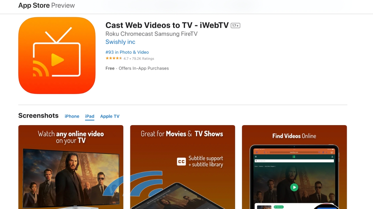 A screenshot of iWebTV in the Apple Store
