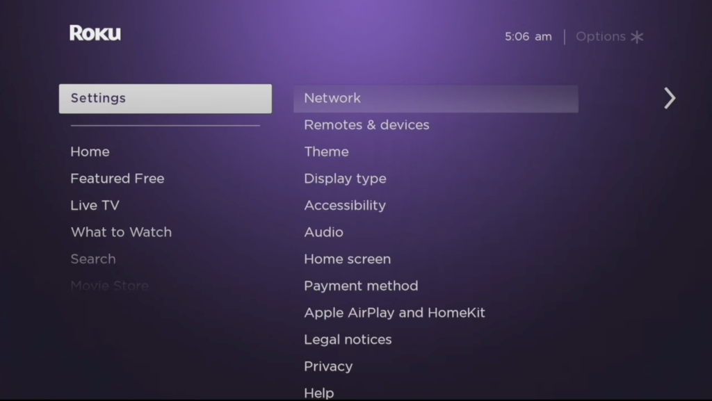 Open Settings on Roku TV