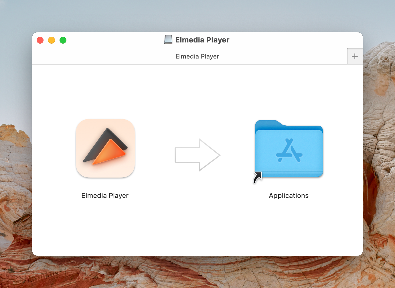 Dragging the Elmedia Player app to the Applications folder.