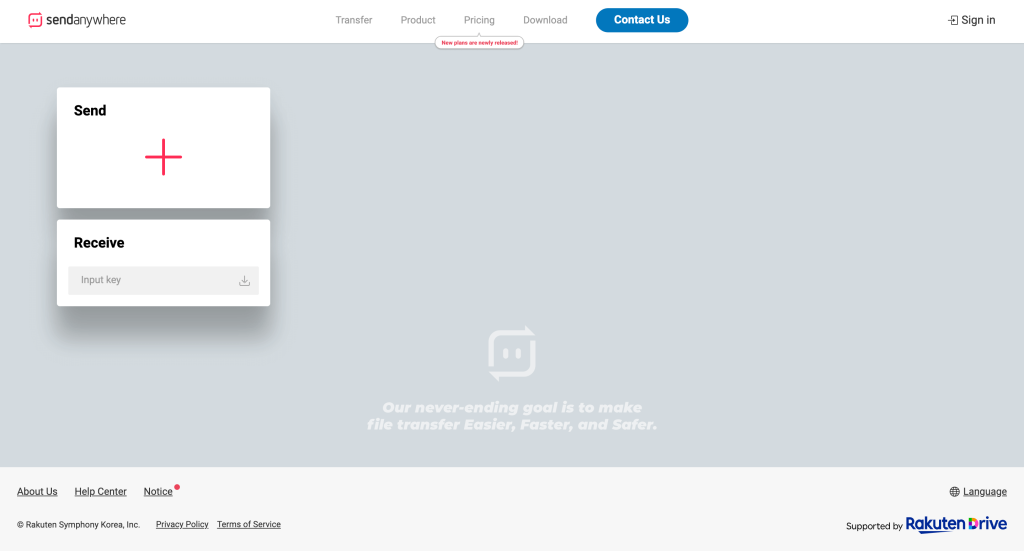The screenshot of the Send Anywhere website.
