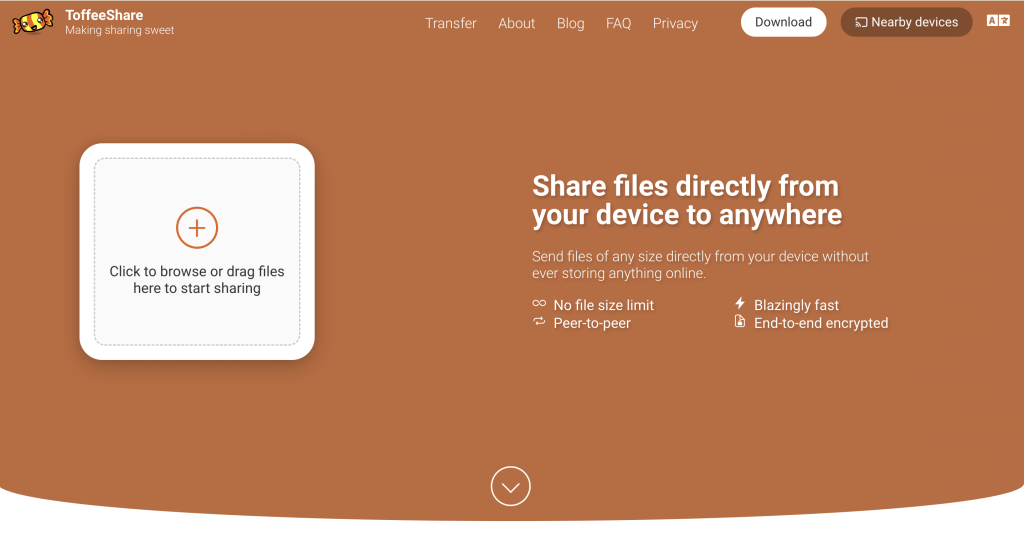 The screenshot of the ToffeeShare website.