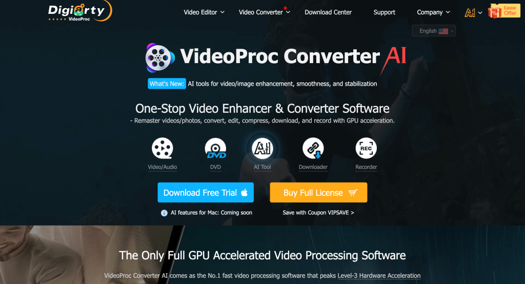 The screenshot of the VideoProc Converter website.