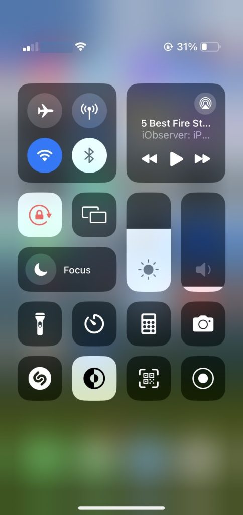 The Control Center on iPhone