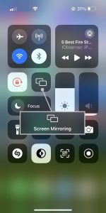 Screen mirroring option on iPhone