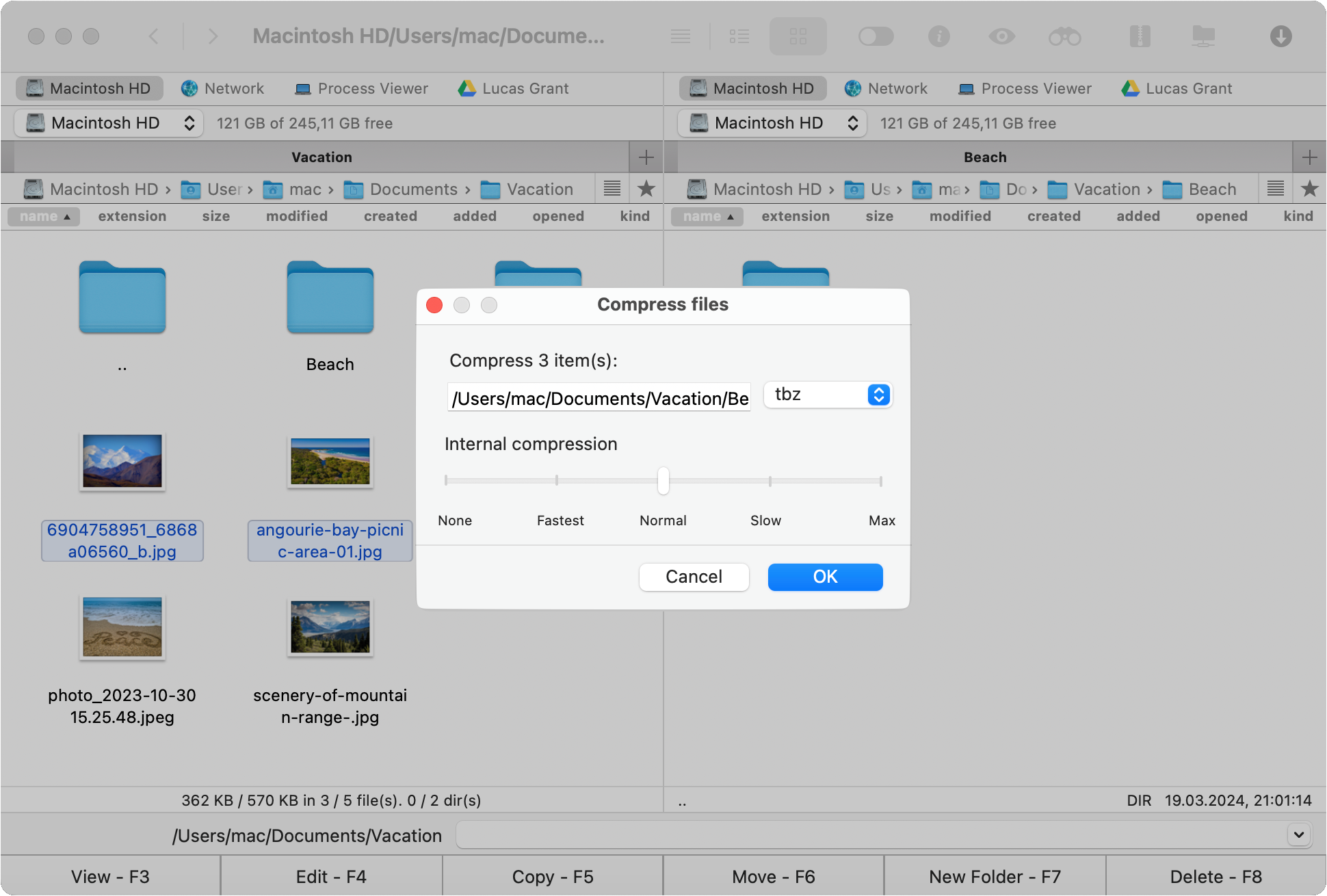 The "Compress files" pop-up window is shown