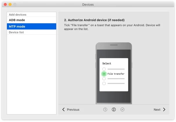 Die Schritte zum Verbinden von Android und Mac im MTP-Modus finden Sie auch im Fenster der App.