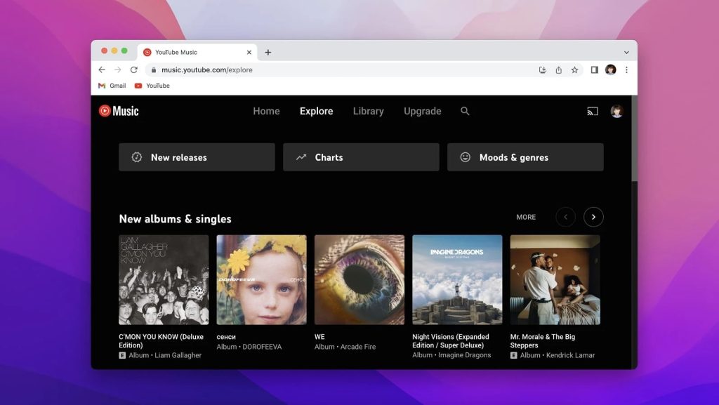 YouTube Music comme alternative pour transférer de la musique d'un Mac vers un téléphone Android.