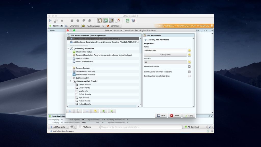 JDownloader é um gerenciador de downloads de Internet de código aberto gratuito para Mac.