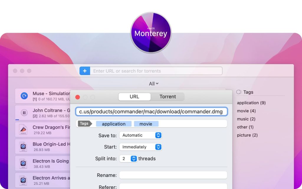 Folx es un cliente torrent gratuito para macOS Monterey con funciones avanzadas.