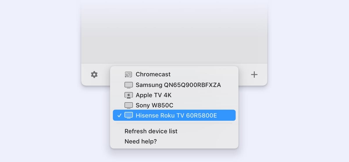 Select the network device that will mirror your Mac.