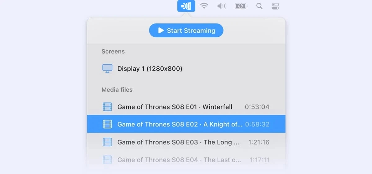 Ventana con una lista de vídeos para streaming.