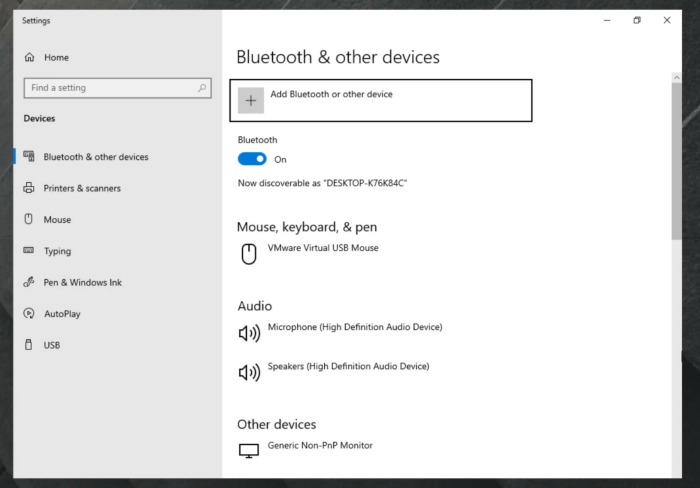 La interfaz de la ventana Bluetooth en Windows.