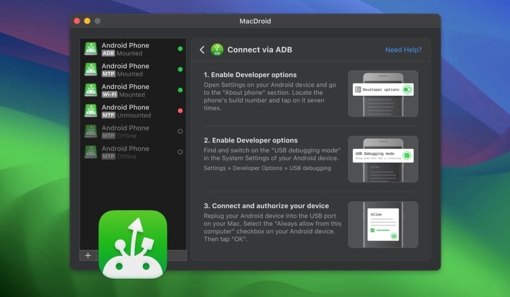 MacDroid est compatible avec presque tous les appareils Android et MTP.