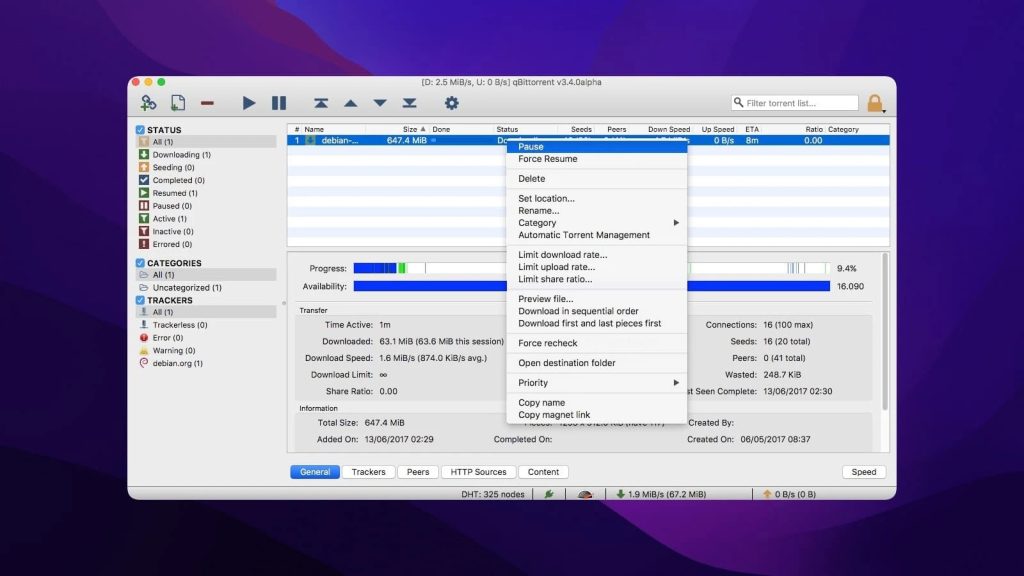 Descarga Magnet Link a tu Mac usando qBittorrent.