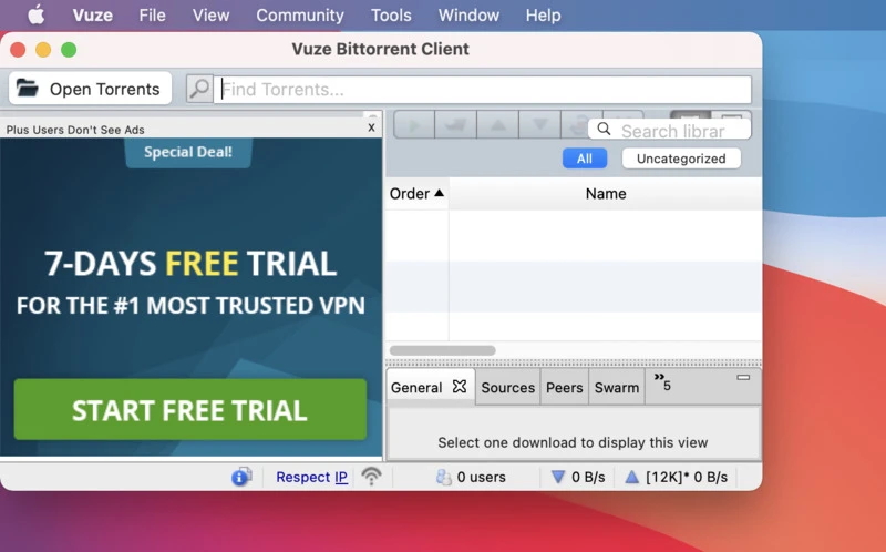 Vuze es un cliente BitTorrent que se utiliza para transferir archivos mediante el protocolo BitTorrent.