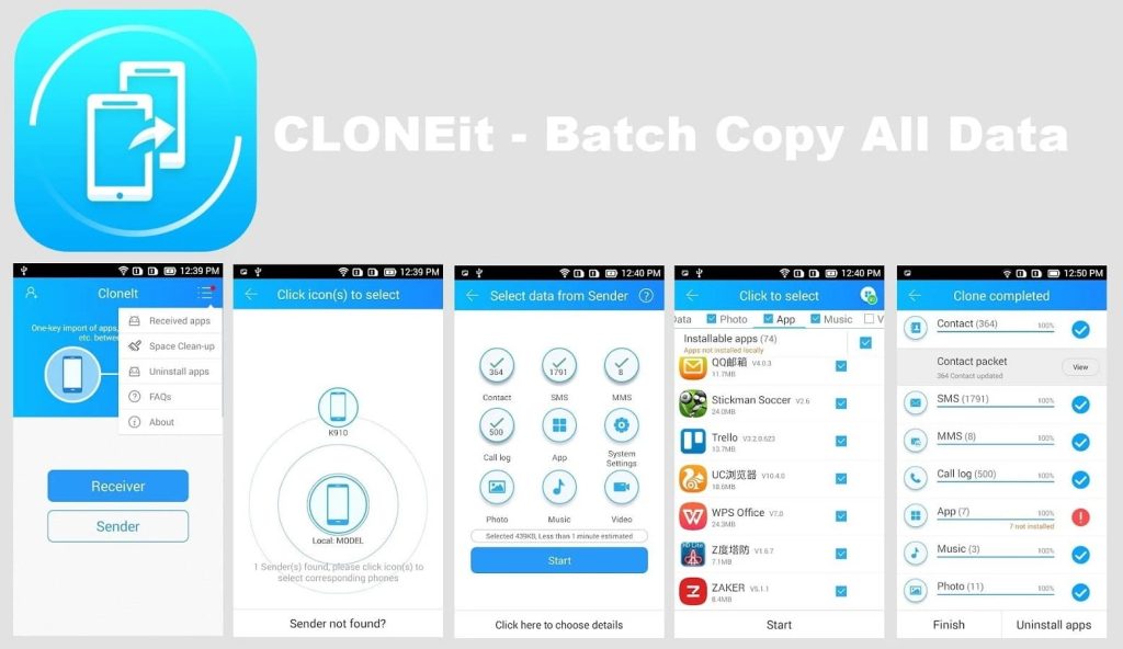 CLONEit est une application mobile gratuite et facile à utiliser qui prend en charge les principaux appareils Android.