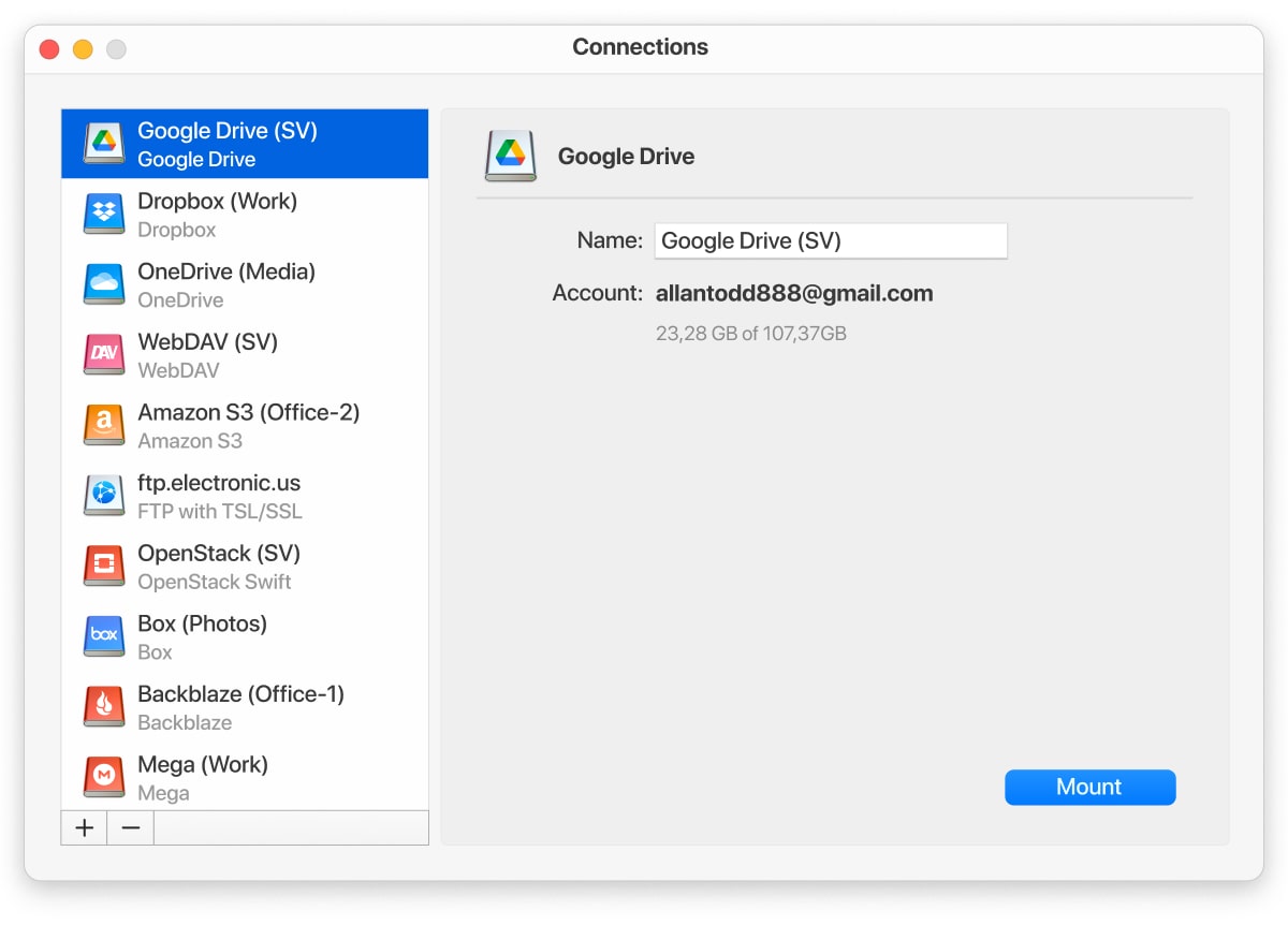 Can connect multiple Google drives at once.