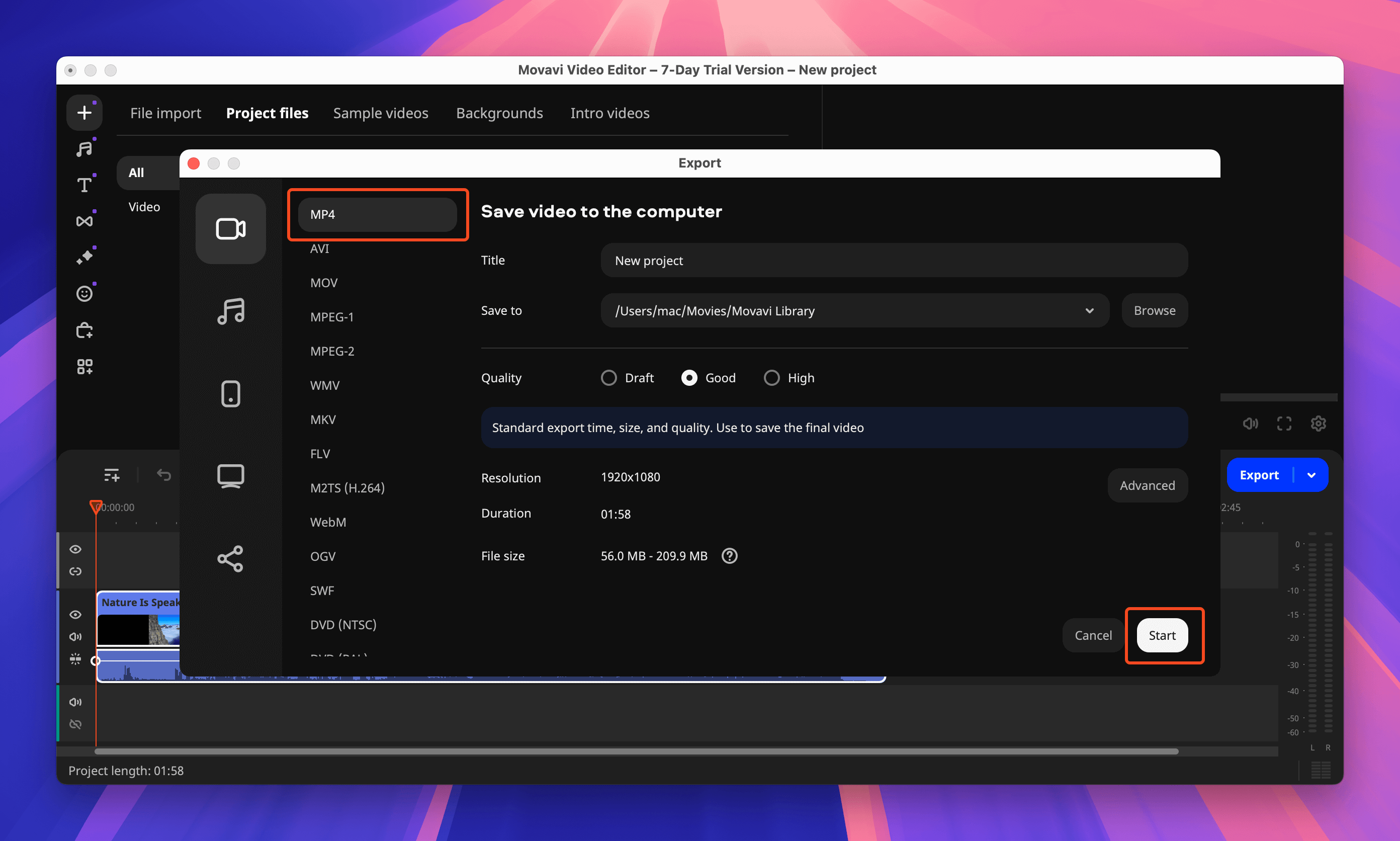 MP4 output format is highlighted