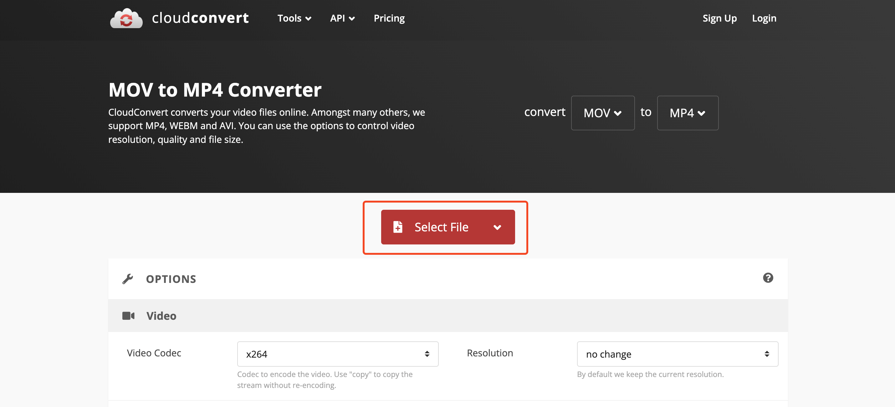 The online conversion service - Cloudconvert is shown