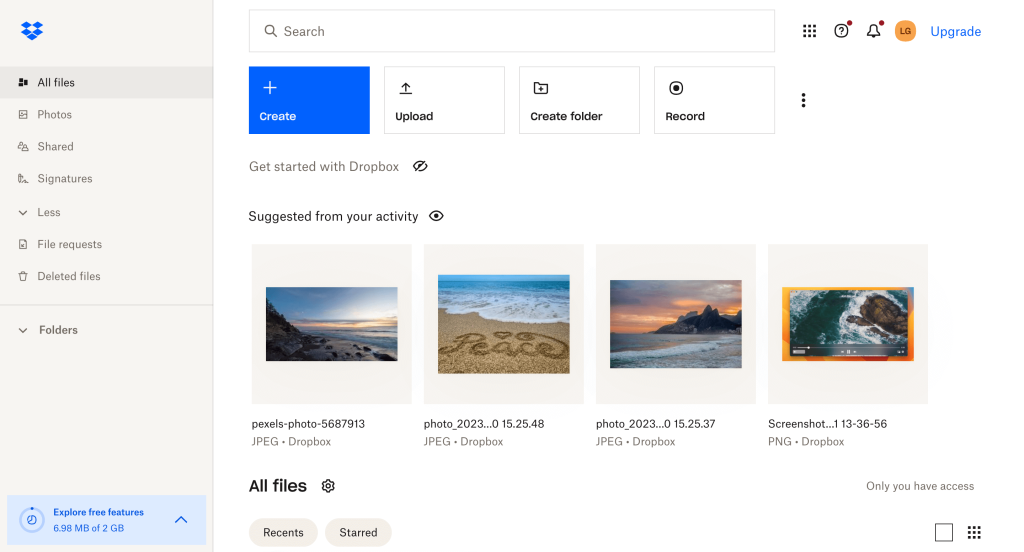 The DropBox interface is demonstrated