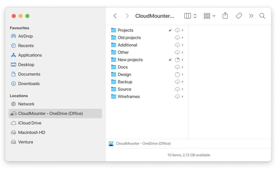 OneDrive in the Finder sidebar OneDrive in Finder