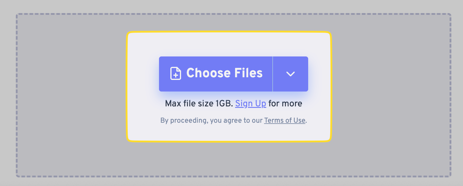 The FreeConvert online service "Choose Files" button