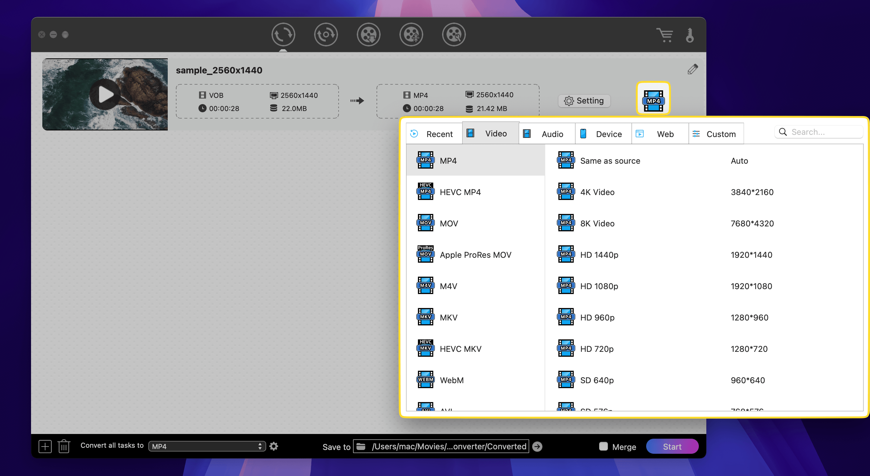 "Output Format" button is demonstrated