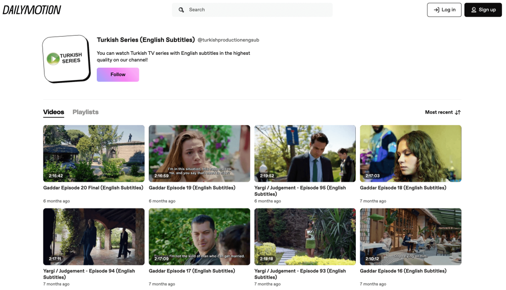 Watch Turkish TV series with English subtitles on the Dailymotion channel