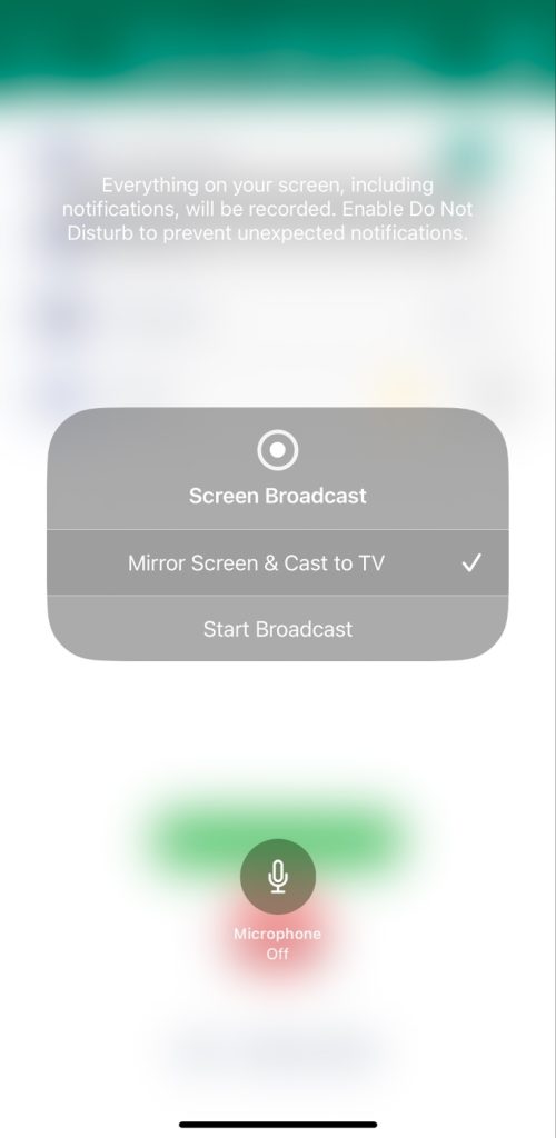 Tap on the Start Broadcast button in Screen Mirroring・Smart View TV