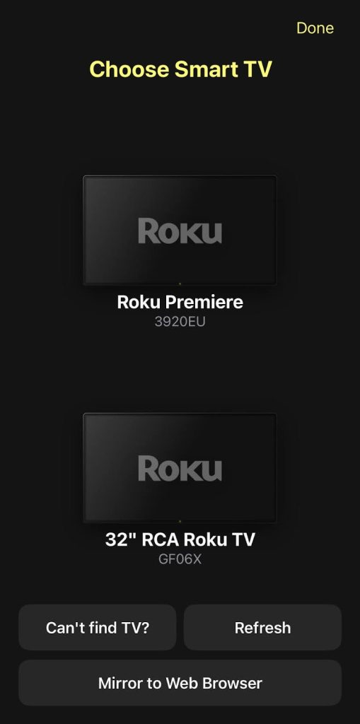 Tap on your Roku TV from the list in DoCast