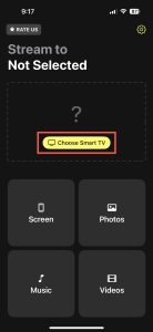 Tap on the Choose Smart TV button in DoCast