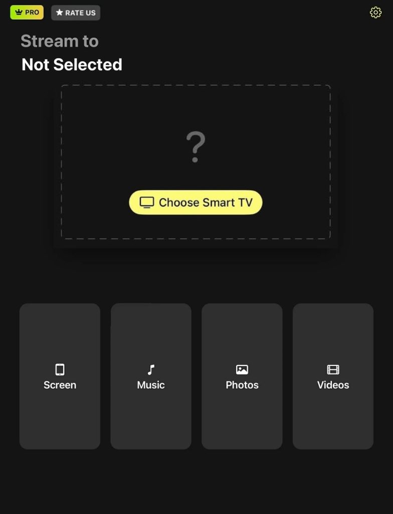 Tap on the Choose Smart TV button on the main screen in DoCast