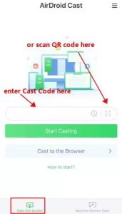 Tap on the Start Casting button in AirDroid Cast