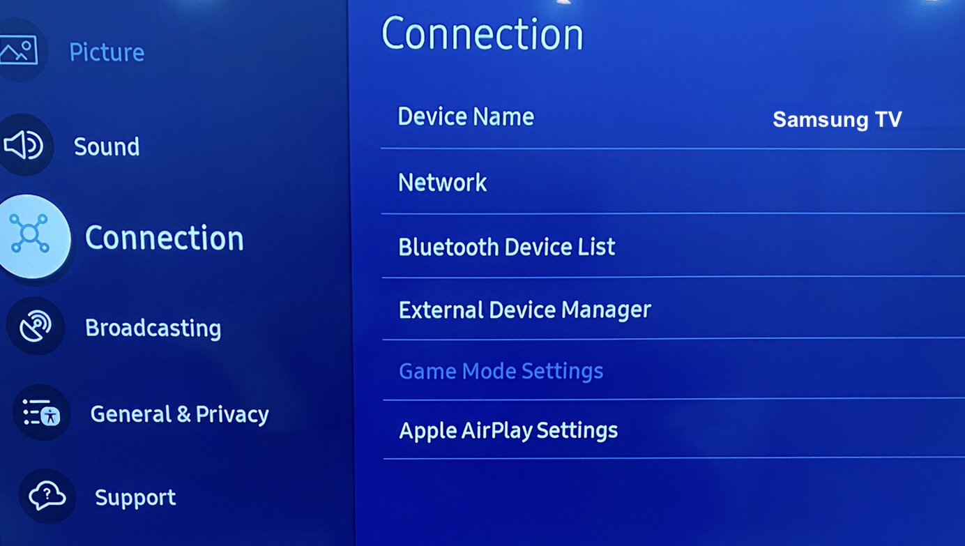 Go to the Apple AirPlay Settings on Samsung TV