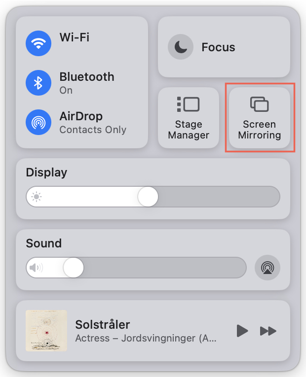 Screen Mirroring option in the Mac Control Center