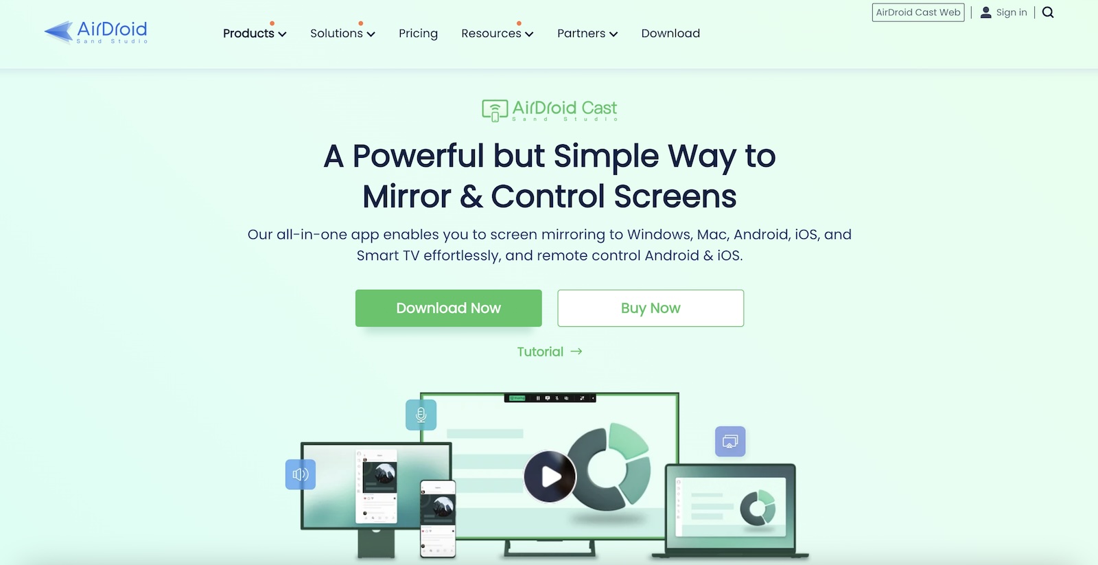 The AirDroid Cast app landing page