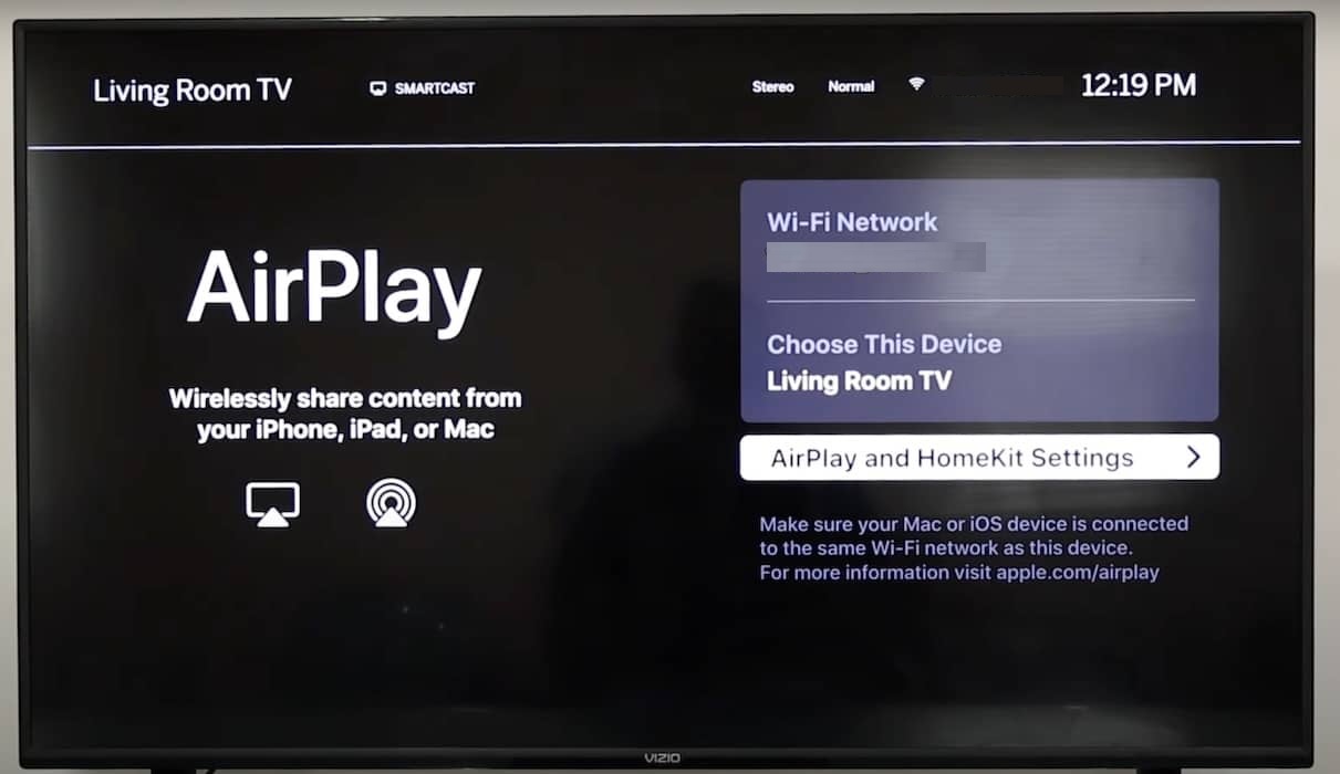 Turn on the AirPlay on Vizio TV