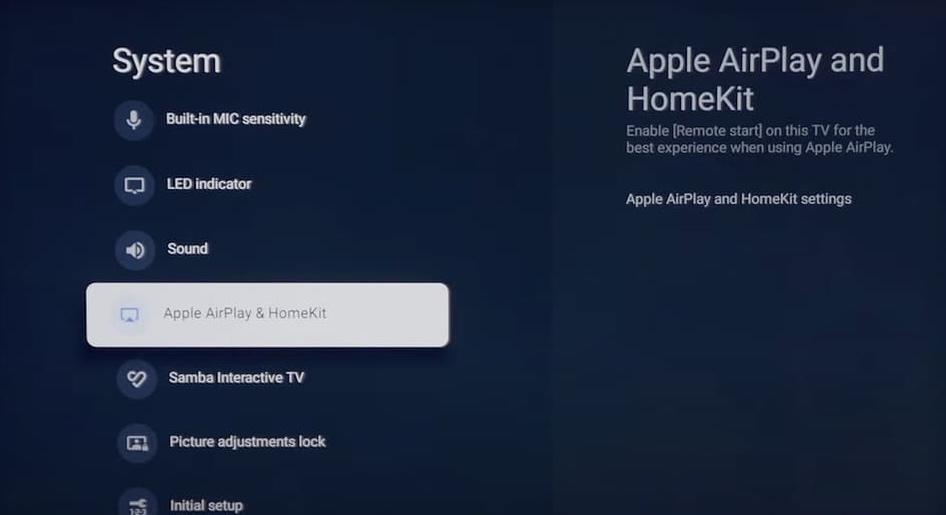 Choose the Apple AirPlay and HomeKit option on Sony TV