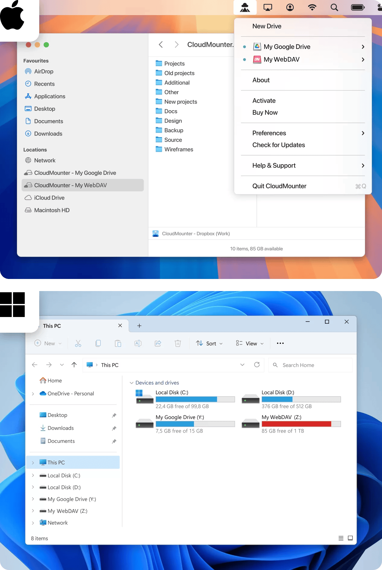 Cloud storage mapped as local drives on CloudMounter