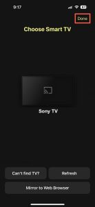 Tap on your Sony TV in DoCast