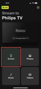 Tap on the Screen button in DoCast