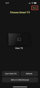 Tap on your Vizio TV in DoCast